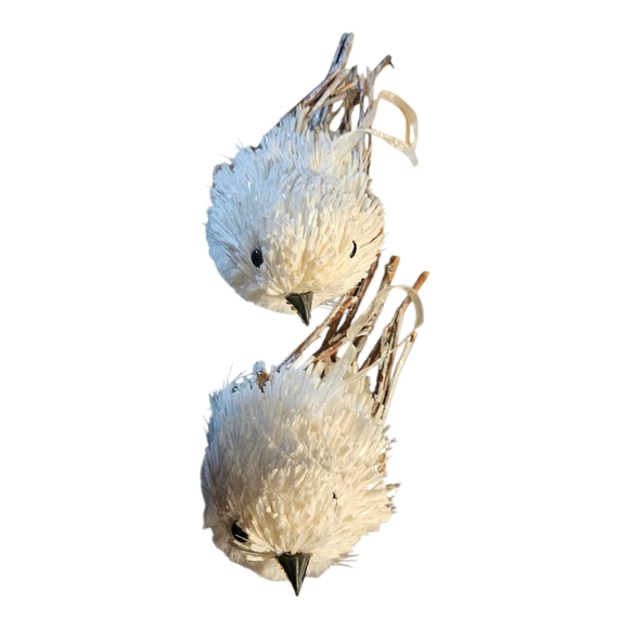 Lot Of 2 Rustic White Sisal Twig Bird Ornaments - Picture 4 of 5